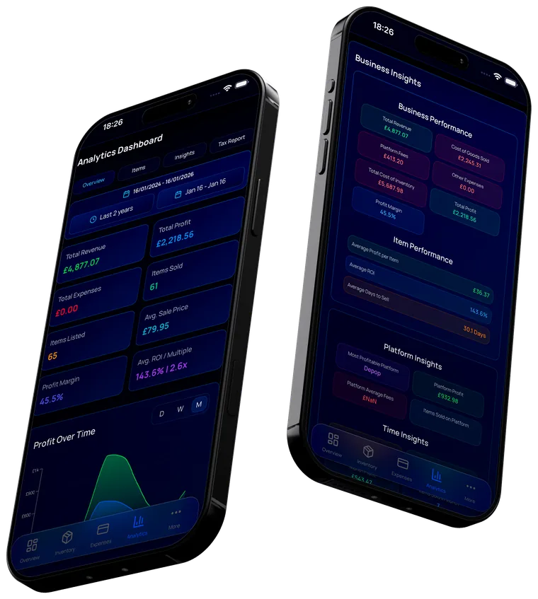 RV Inventory app, analytics dashboard screens