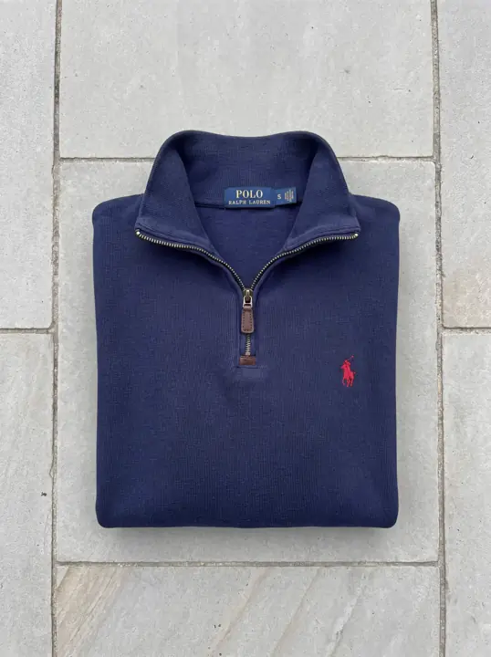Polo RL Navy Quarter Zip, AI enhanced