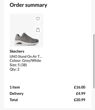 House of Fraser order summary for Skechers UNO Stand On Air trainers